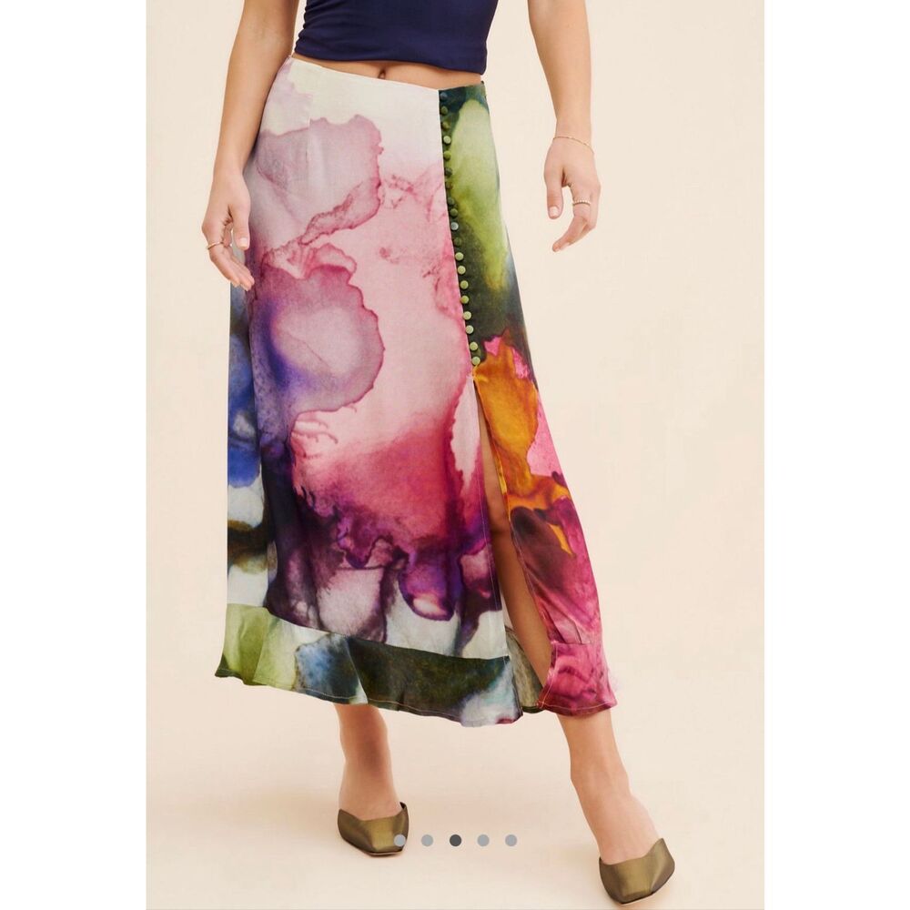 bl^nk London Sz M Clania Maxi Skirt Anthropologie Multicolor Abstract - Picture 5 of 11